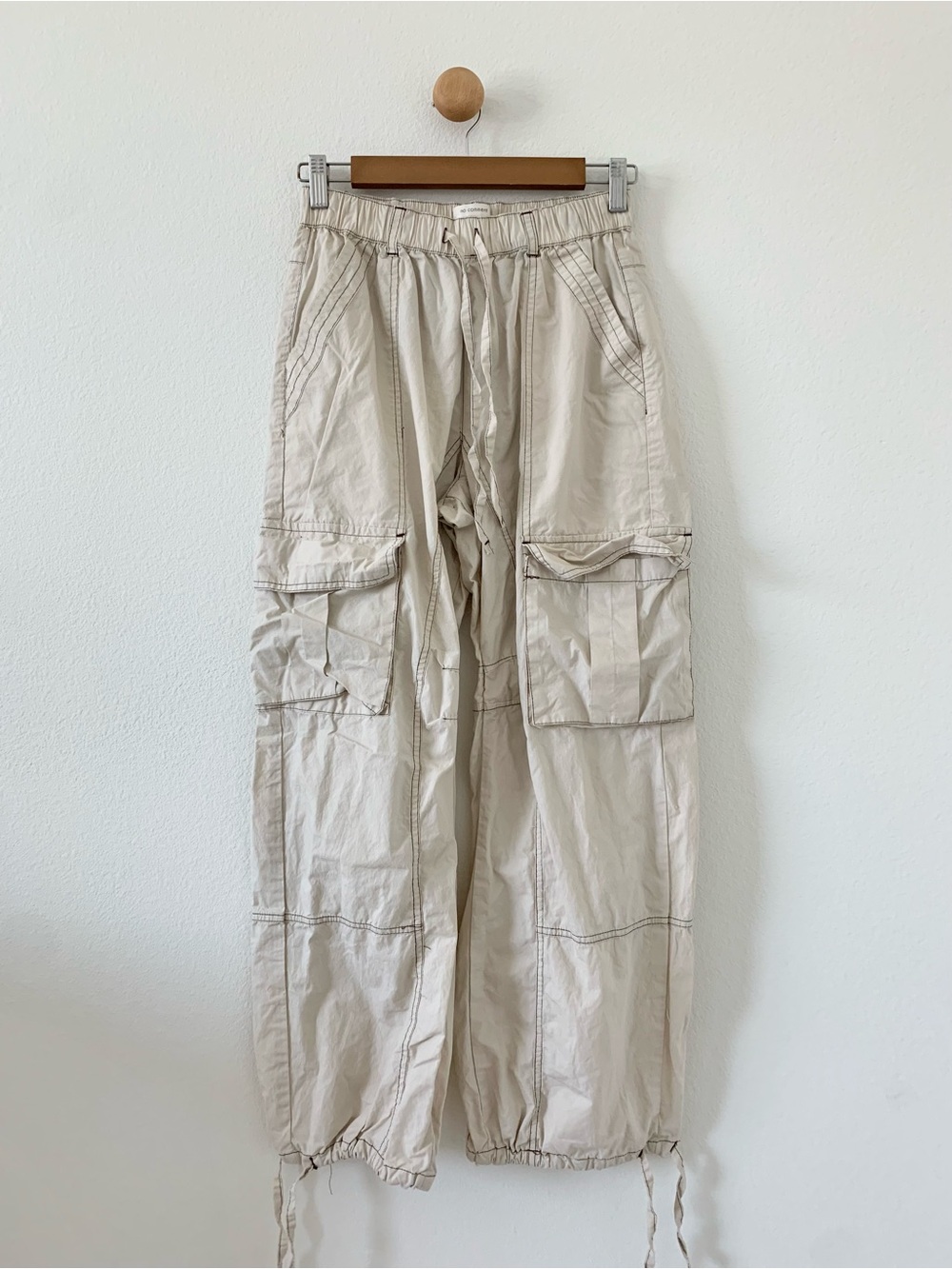 No Comment Cream Off White Cotton Cargo Pants Medium